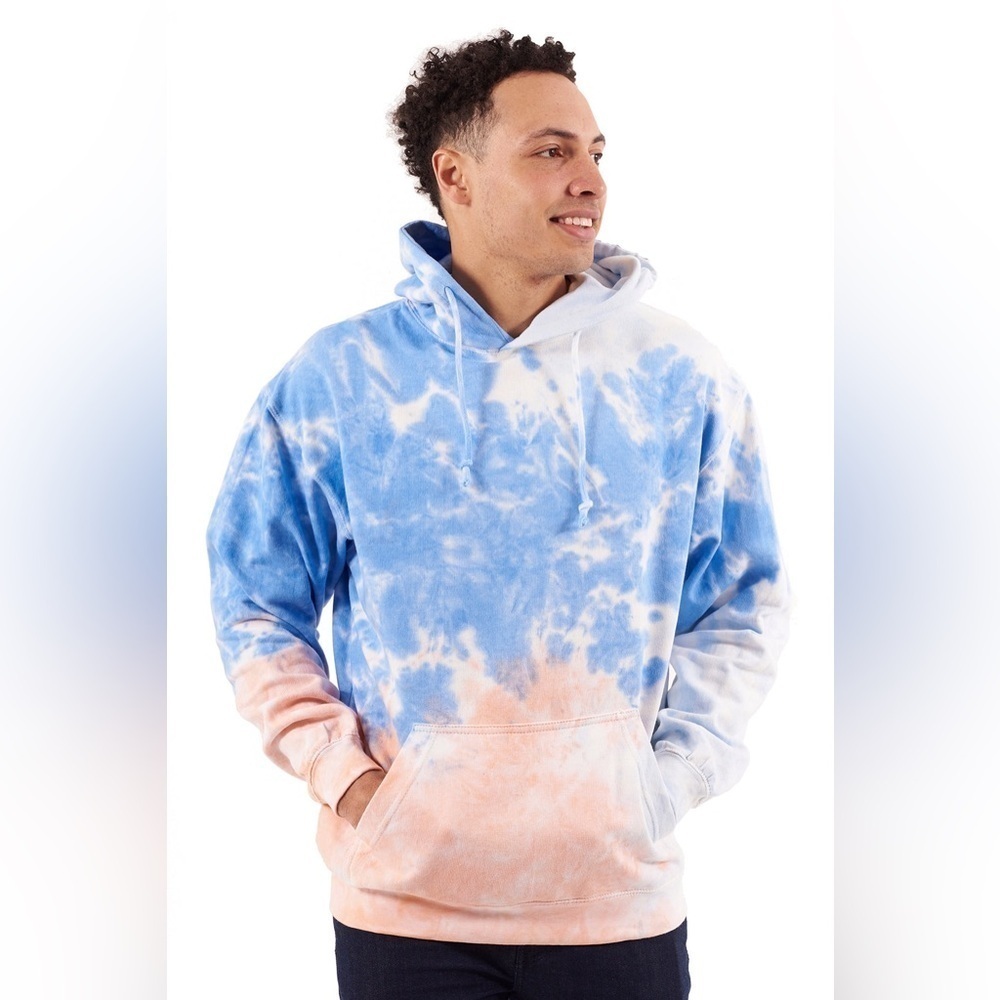 Brisco Brands Cloud Pink Blue White Tie Dyed Fleece Lined Hoodie in Size M
